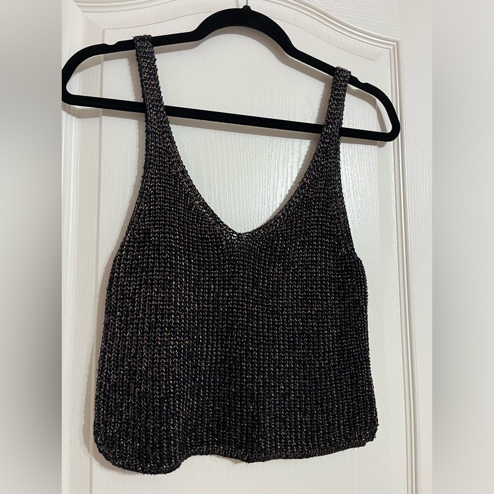 Black with Purple, Gold, Blue Knitted Cropped Tank Top